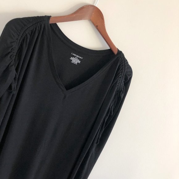 Lane Bryant Ruched Shoulder V-Neck Black Top 26 - 28 - Picture 3 of 6